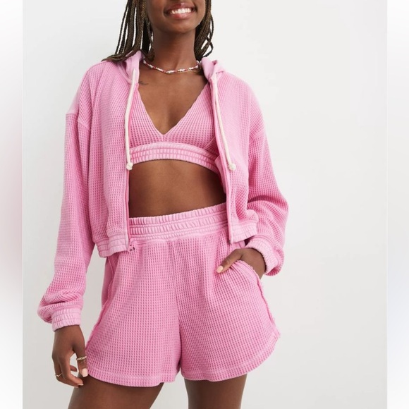 aerie Tops - Aerie Pink Waffle Hoodie & Shorts Set